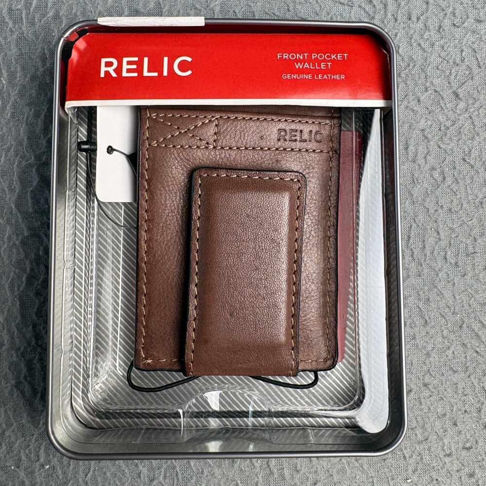Relic Barea Magnetic Front Pocket Wallet Brown Leather Card Case RML5904200 NIB